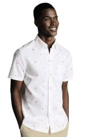 Charles Tyrwhitt Slim Fit Multi Button-Down Collar Non-Iron Lobster Print Short Sleeve Shirt at Nordstrom