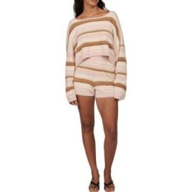 Charlie Holiday Tellow Womenaposs Striped Fuzzy Knit Long Sleeve Crop Top eBay at eBay