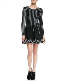 Charlie Jade Dot-Striped Fit-And-Flare Dress  Black White at Neiman Marcus