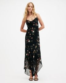 Charlotte Kora Floral Print Midi Slip Dress Black ALLSAINTS US at All Saints