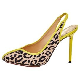 Charlotte Olympia Beige Leopard Print Fabric Slingback Sandals Size 375 For Sale at 1stDibs at 1st Dibs