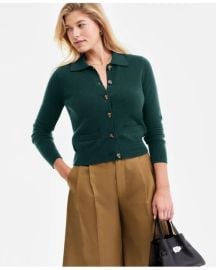 Charter Club 100 Cashmere Collared Shrunken Cardigan in Green at Macys