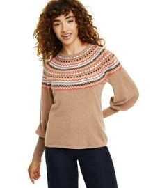 Charter Club Fair Isle Balloon-Sleeve Cashmere Sweater Created for Macys  Reviews - Sweaters - Women - Macys at Macys