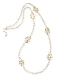 Charter Club Gold-Tone Openwork Flower & Imitation Pearl Station Necklace at Macys