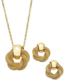 Charter Club Gold-Tone Twisted Knot Pendant Necklace and Earrings Set Created for Macys - Macys at Macys