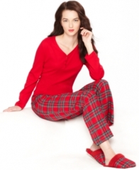 Charter Club Holiday Lane Flannel Mix it Up Top and Pajama Pants Set in plaid at Macys