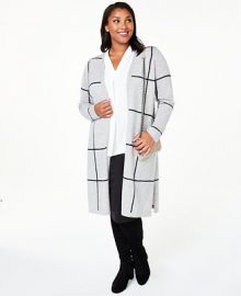 Charter Club Plus Size Cashmere Windowpane Maxi Cardigan  Created for Macy s   Reviews - Sweaters - Women - Macy s at Macys