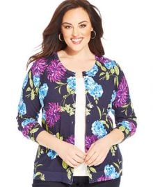 Charter Club Plus Size Long-Sleeve Floral-Print Cardigan at Macys