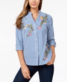 Charter Club Striped Embroidered Shirt at Macys