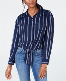 Charter Club Striped Tie-Front Shirt  Created for Macy s   Reviews - Tops - Women - Macy s at Macys