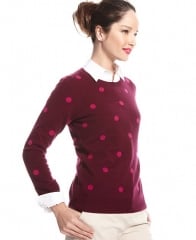 Charter Club Sweater Long-Sleeve Polka-Dot Crew-Neck Cashmere in cherry at Macys