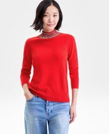 Charter Club Women39s 100 Cashmere Rhinestone Mock Neck Sweater Macy39s Exclusive - Macy39s at Macys