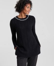 Charter Club Women39s Cashmere Embellished Cable-Knit Tunic Sweater Created for Macy39s - Macy39s at Macys