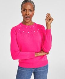 Charter Club Womens 100 Cashmere Embellished Crewneck Sweater Created for Macys - Macys at Macys