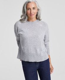 Charter Club Womens Embellished Star Long-Sleeve 100 Cashmere Sweater Created for Macys - Macys at Macys