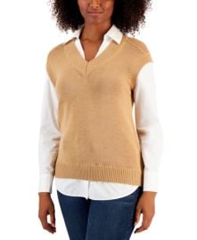 Charter Club Womens Layered Sweater Vest Top Created for Macys - Macys at Macys