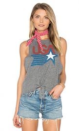 Chaser USA Tie Front Muscle Tee in Streaky Grey from Revolve com at Revolve