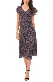 Chaus Floral Smocked Waist Flutter Sleeve Midi Dress at Nordstrom