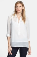 Chaus Split Neck Swiss Dot Blouse at Nordstrom