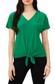 Chaus V-Neck Tie Front Top in Green  at Nordstrom