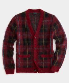 Check Mohair Cardigan in Barn Red - Todd Snyder at Todd Snyder