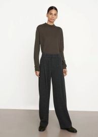 Check Plaid Pleat Front Wide-Leg Pant in Pants amp Shorts at Vince