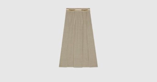 Check wool pleated skirt in beige and black   US at Gucci