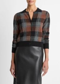 Checked Plaid Cashmere Polo Cardigan in Sweaters at Vince