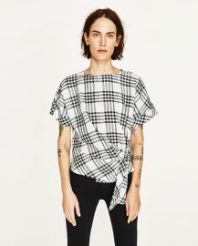 Checked Top with Front Knot at Zara