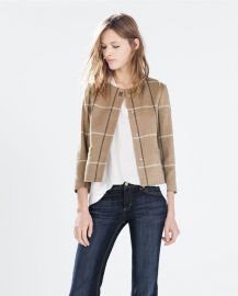 Checked Wool Blazer With Collar Applique at Zara