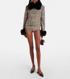 Checked cropped jacket in brown - Self Portrait at Mytheresa