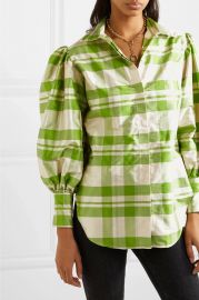 Checked silk-charmeuse blouse at Net A Porter