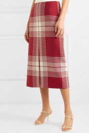 Checked wool-blend midi skirt at Net A Porter