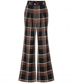 Checked wool-blend wide-leg pants at Mytheresa