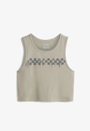 Checkerboard Fitted Crop Tank Top in White x2F Black Vans at Vans