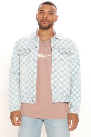 Checkered Denim Jacket - Indigo Fashion Nova Mens Jackets Fashion Nova at Fashion Nova