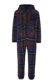 Checkered Fleece Jumpsuit Blue at Onepiece