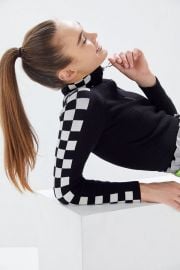 Checkered Half-Zip Cropped Sweater at Urban Outfitters