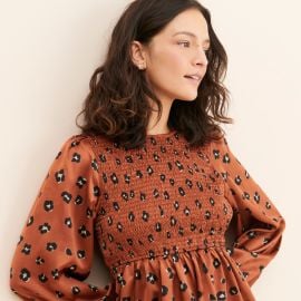 Cheetah Babydoll Smocked Top Nuuly Rent at Nuuly