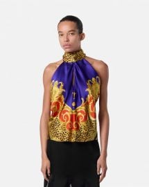 Cheetah Barocco Silk Lavallire Top PurplePrint VERSACE US at Versace