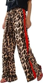 Cheetah Pants Women Side Striped High Waisted Wide Leg Lounge Pants Streetwear Drawstring Leopard Print Pants at Amazon