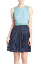 Chelsea28 Colorblock Pleat Fit   Flare Dress at Nordstrom