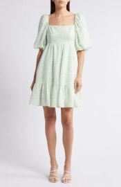 Chelsea28 Puff Sleeve Babydoll Dress in Green Ivory Painted Zebra at Nordstrom