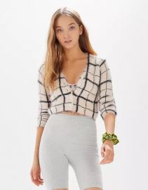 Cher Fuzzy Plaid Cropped Cardigan at Urban Outfitters