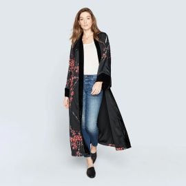 Cherry Blossom amp Crane Black Floral Kimono Cardigan - Long kimandonocom at Kim + Ono