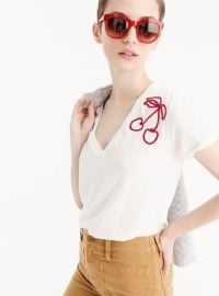 Cherry Embroidered V-Neck T-Shirt at J. Crew