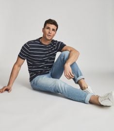 Chesham Airforce Blue Cotton Striped T-Shirt at Reiss