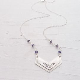 Chevron Necklace with iolite stones at Camilee Designs