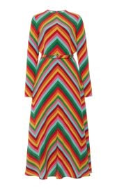 Chevron-Print Long-Sleeved Silk Midi Dress By Valentino at Moda Operandi