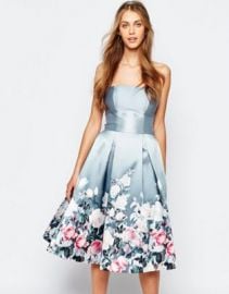 Chi Chi London Bandeau Midi Dress in Sateen Floral Print at asos com at Asos